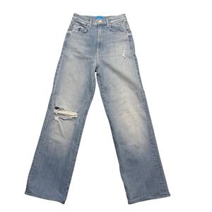 MOTHER High Waisted Tunnel Vision Sneak Jeans Light Wash Distressed Size 24